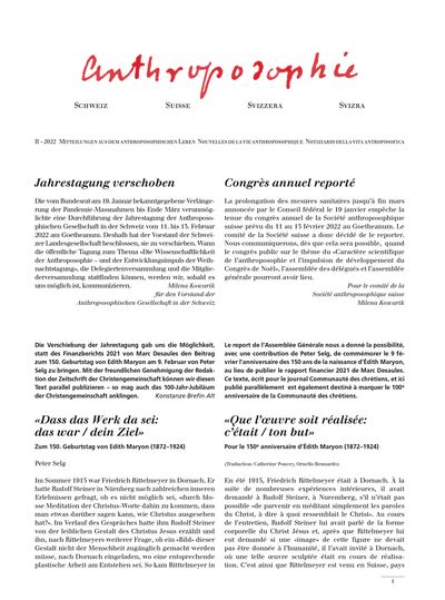 Anthroposophie Schweizer Mitteilungen – Februar 2022